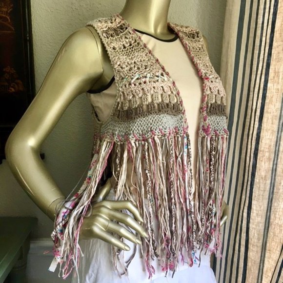 EUC Free People A Stitch In Time Crochet Knit Fringe Sweater Vest - Picture 4 of 10